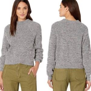 Free People Sweater Black Heathered  Too Good Ribbed Long Sleeve Medium